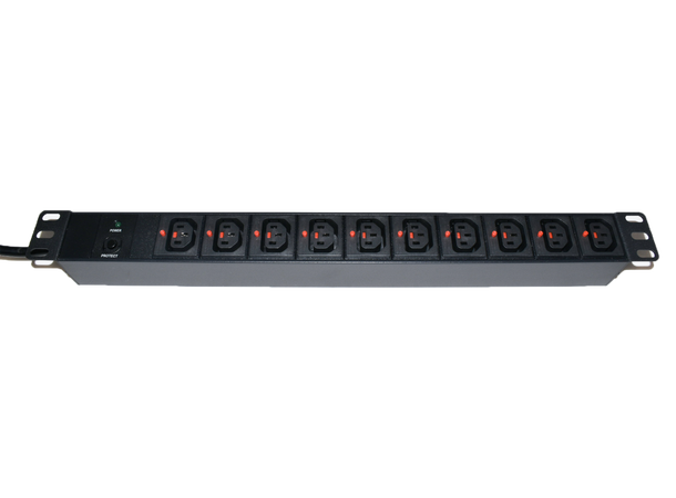 LinkIT 19" Strømskinne 10xC13 låsbare 2m C14 | 10A | Overload protection | 1U 