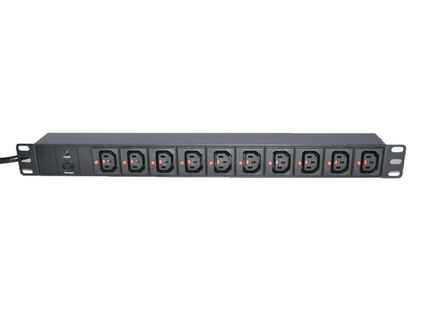 LinkIT 19" Strømskinne 10xC13 låsbare 2m C14 | 10A | Overload protection | 1U 