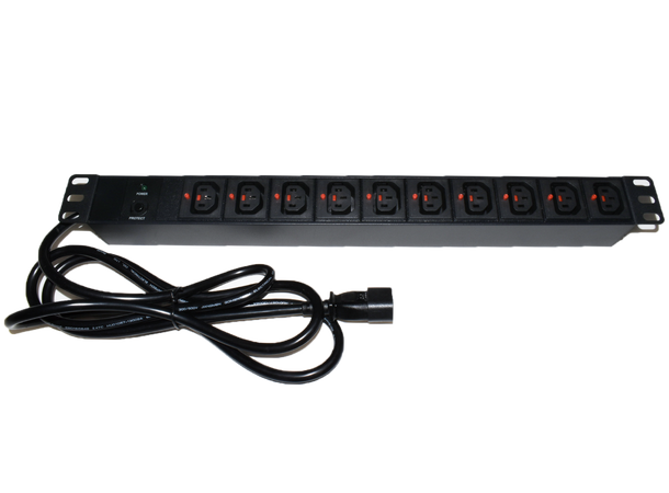 LinkIT 19" Strømskinne 10xC13 låsbare 2m C14 | 10A | Overload protection | 1U 