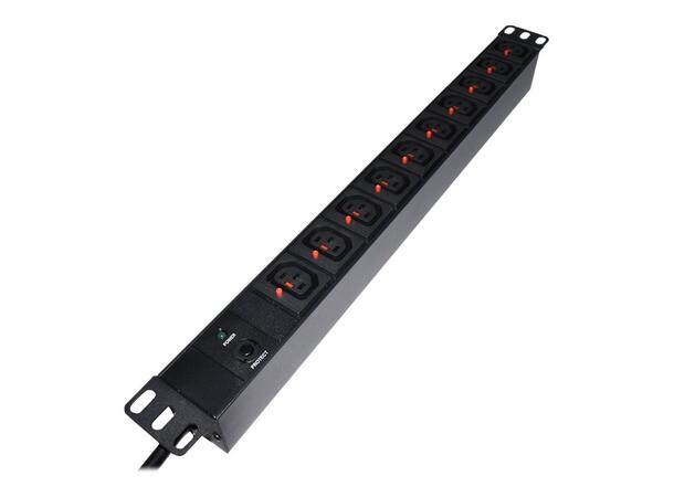 LinkIT 19" Strømskinne 10xC13 låsbare 2m C14 | 10A | Overload protection | 1U 