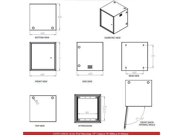 Lande Wall cab. Grey  7U W600xD600 Code ANTIvandal|w/Code lock 