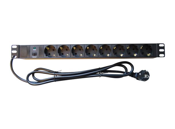 LinkIT 19" Strømskinne 8xCEE 7/4 2m CEE 7/7 | 16A | Overload protector | 1U 