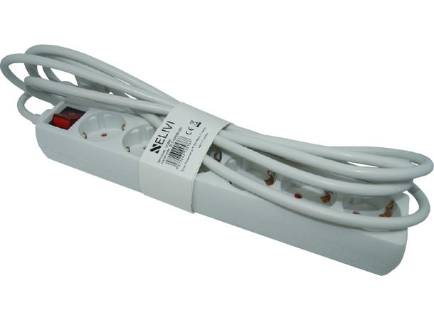 Elivi Powerstrip 6 Socks 5m White | With on/off switch 