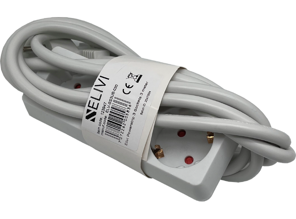 Elivi Powerstrip 3 Socks 3m White | Without on/off switch 