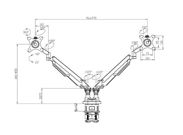 Elivi Double Monitor Arm with Gas Lift White| 17-32''| 2-9KG 