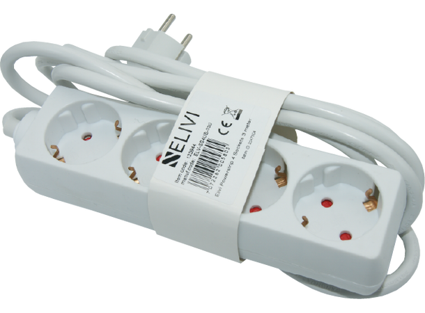 Elivi Powerstrip 4 Socks 3m White | Without on/off switch 