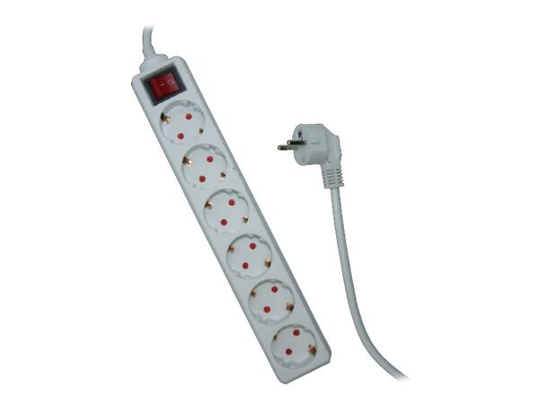 Elivi Grenuttag 6 uttag 3m Vit | Jordad | m/brytare 