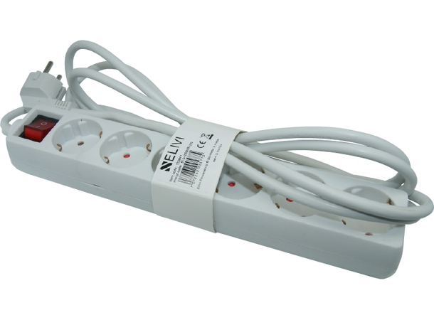 Elivi Powerstrip 6 Socks 3m White | With on/off switch 