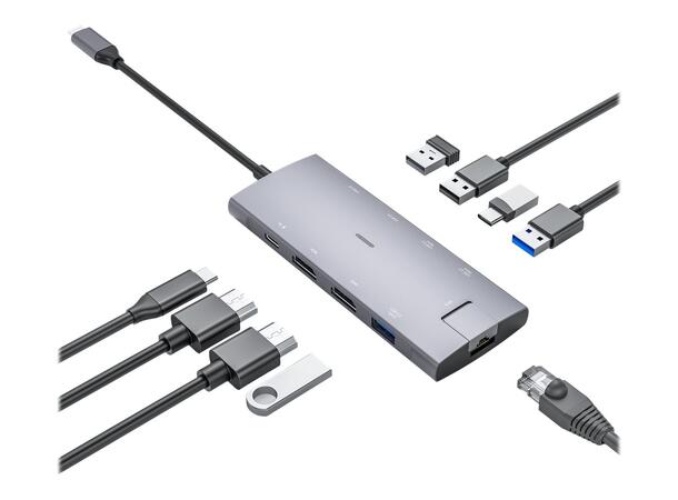 Elivi PRO USB-C Docking 9 in 1 Multiport Adapter HUB, 10Gpbs, SpaceGrå 