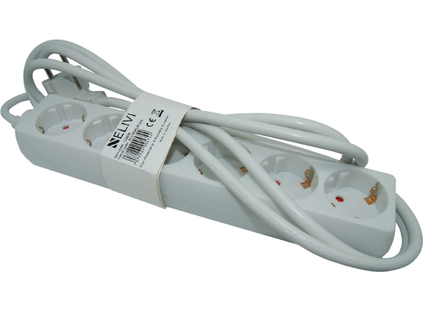 Elivi Powerstrip 6 Socks 3m White | Without on/off switch 
