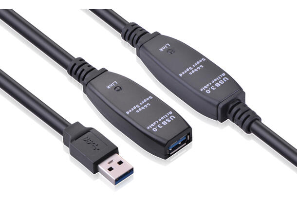 Elivi USB 3.0 A förlängnings kabel 15 m Aktiv, M/F, 3.0, Svart