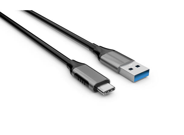 Elivi USB A til C kabel 2 meter Svart/Space Grey | 5gbps/3A 