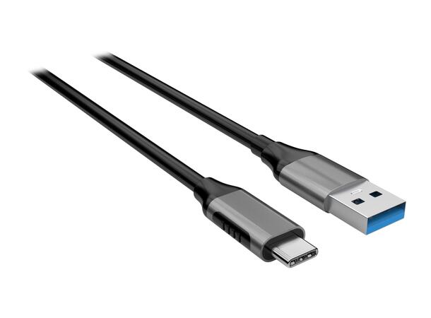 Elivi USB A til C kabel 2 meter Svart/Space Grey | 5gbps/3A 