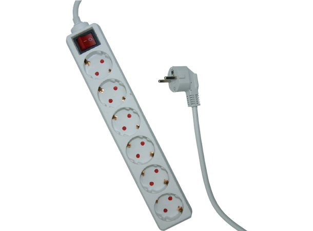 Elivi Grenuttag 6 uttag 1,5m Vit | Jordad | m/brytare 