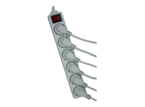 Elivi Grenuttag 6 uttag 1,5m Vit | Jordad | m/brytare 