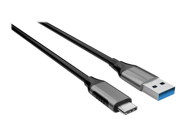 Elivi USB A til C kabel 0,2 meter Svart/Space Grey, 5gbps/3A