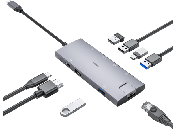 Elivi PRO USB-C Docking 8 in 1 MultiPort Adapter HUB, 10Gpbs, SpaceGrå 