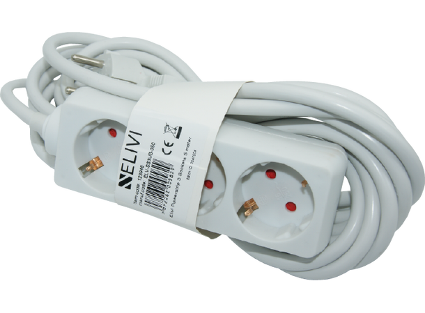 Elivi Powerstrip 3 Socks 5m White | Without on/off switch 