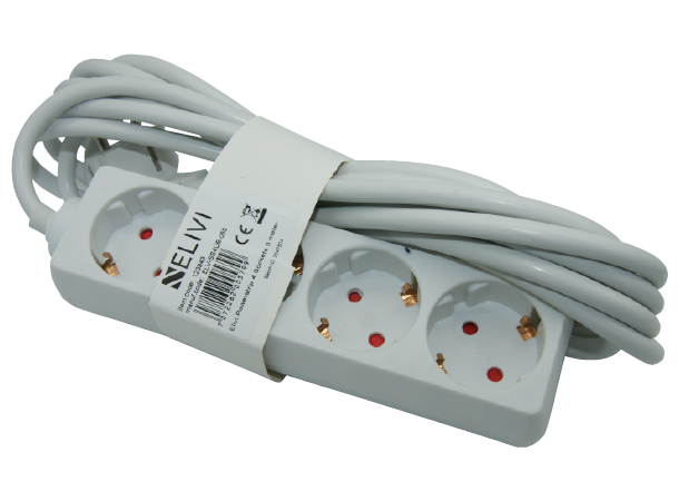 Elivi Powerstrip 4 Socks 5m White | Without on/off switch 