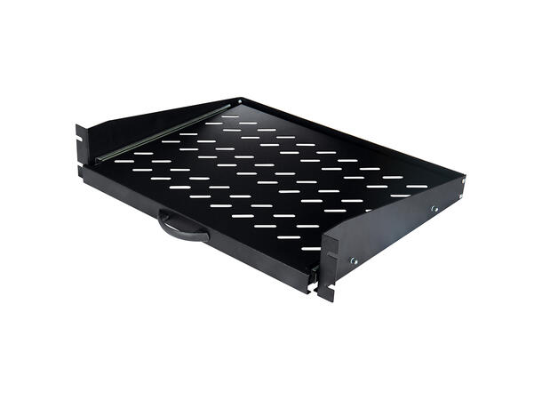 Lande 19" Uttrekkbar hylle 2U D350 Svart Feste foran | 300mm uttrekk | 15kg 