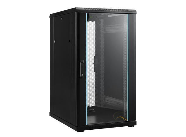 LinkIT Network Rack Cabinet 22U Black W600xD800xH1094, Glass - Perforated 