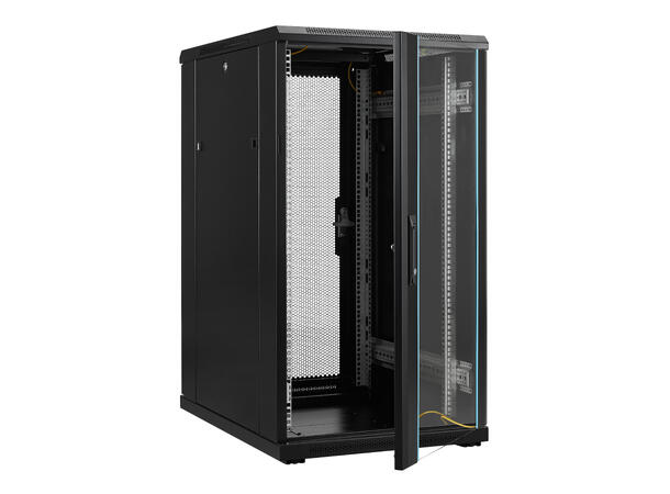 LinkIT Network Rack Cabinet 22U Black W600xD800xH1094, Glass - Perforated 
