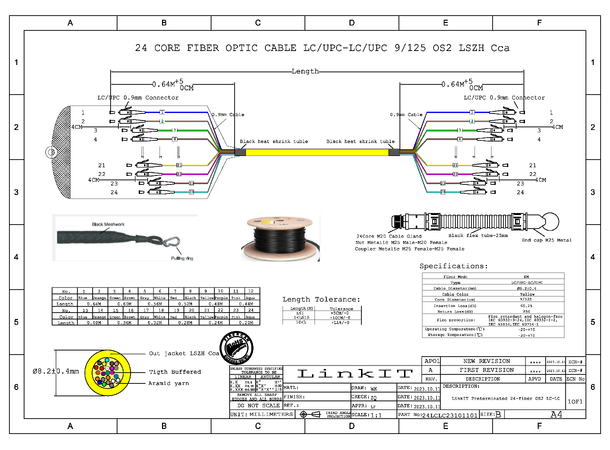 LinkIT fiber OS2 24 Core LC-LC 120m 24x fanout | 9/125 | LSZH | PTPS 