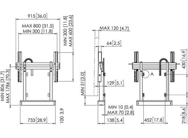 Vogels Motorisert Gulv RISE 2000 Direct Hvit, 800x600, 140Kg, 80 mm/s 