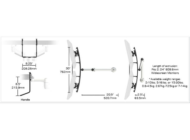 Kenson Spacearm Multi Monitor 2 on 1 | Rail | 2x27" 