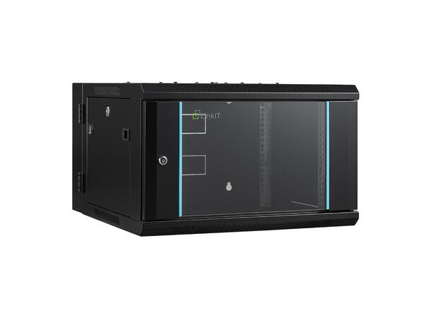 LinkIT Wall Cabinet Hinged 19' 6U Black W600xD600xH368 | Glass - Hinged frame 