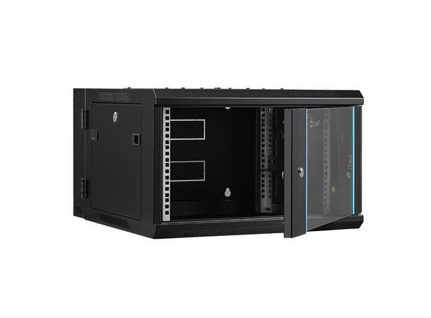 LinkIT Wall Cabinet Hinged 19' 6U Black W600xD600xH368 | Glass - Hinged frame 