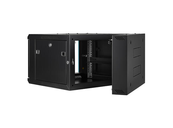 LinkIT Wall Cabinet Hinged 19' 6U Black W600xD600xH368 | Glass - Hinged frame 
