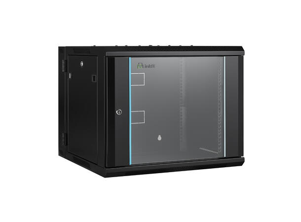LinkIT Wall Cabinet Hinged 19' 9U Black W600xD600xH501 | Glass - Hinged frame 