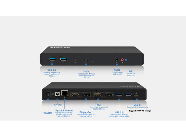 Stoltzen HERA DL-Dock Pro + 2m USB A/C DisplayLink | 100W | USB A/C - Bundle 