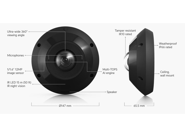 Ubiquiti UniFi G6 Pro 360 Black 12MP | IP66 | IK10 