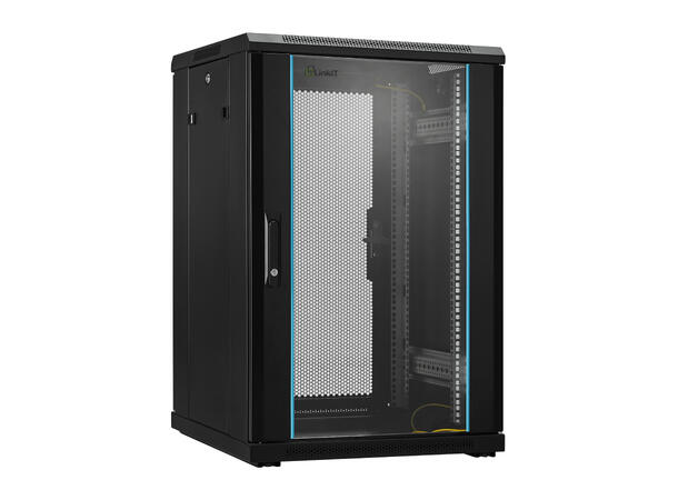 LinkIT Network Rack Cabinet 18U Black W600xD600xH916, Glass - Perforated 