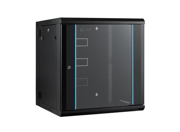 LinkIT Wall Cabinet Hinged 19' 12U Black W600xD600xH635 | Glass - Hinged frame 