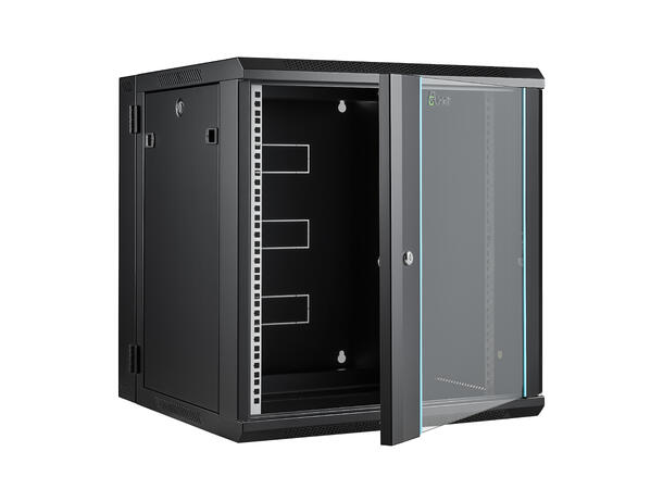 LinkIT Wall Cabinet Hinged 19' 12U Black W600xD600xH635 | Glass - Hinged frame 