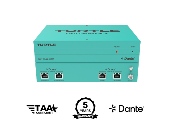 Turtle AV Dante Domain Bridge AES67 Primary/ Secondary Dante networks, lPOE 