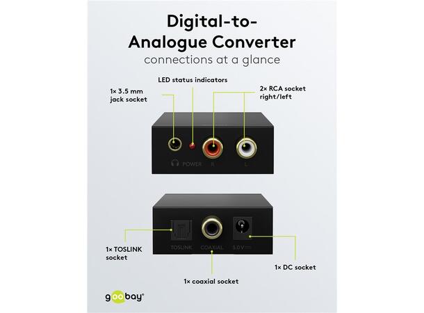 Goobay Digital-to-Analogue Conver 192kHz Coax/Toslink inn 2xRCA Out 