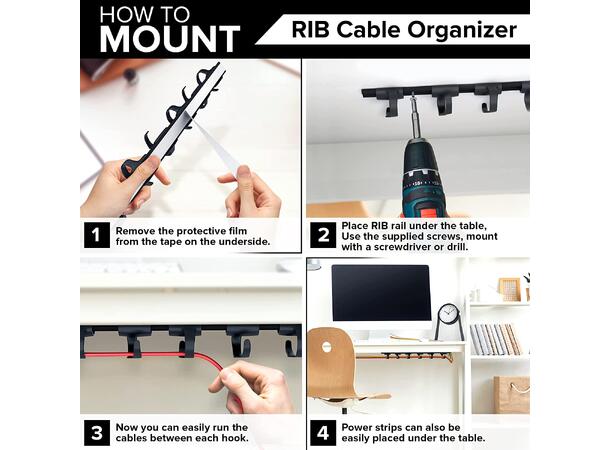 KENSON RIB Cable Organizer (3x38 cm) Black | Pack of 3 pieces 